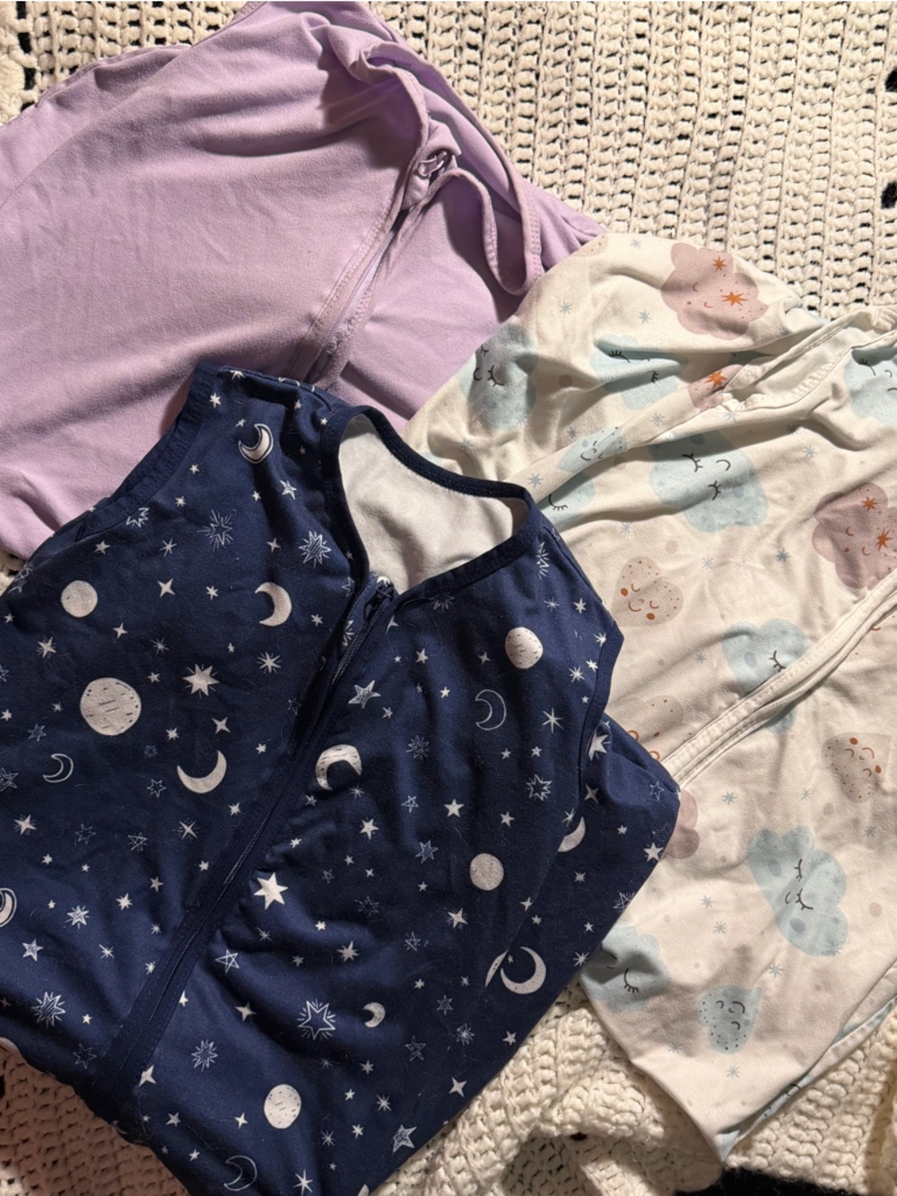 Baby Sleep Sack Bundle - Navy Moon Print, Lavender, Cream Cloud